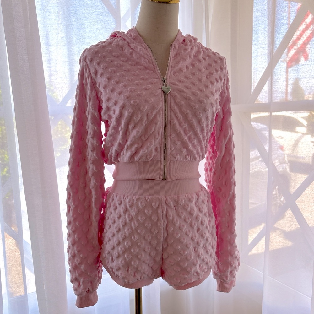 Dolls Kill NWT Pink Textured Hoodie and Shorts Set XS